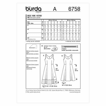 BURDA Sewing Pattern 6758 Dresses