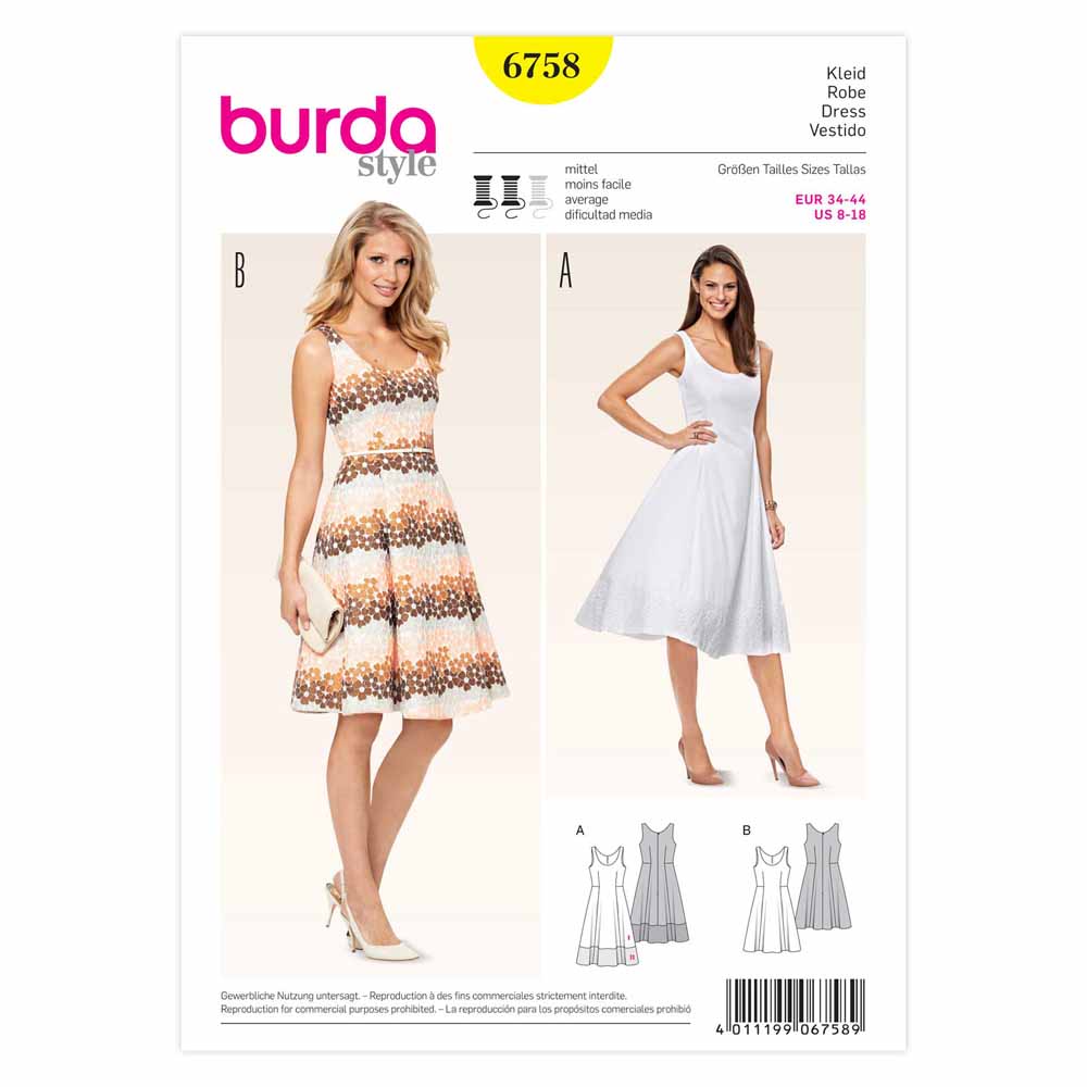 BURDA Sewing Pattern 6758 Dresses