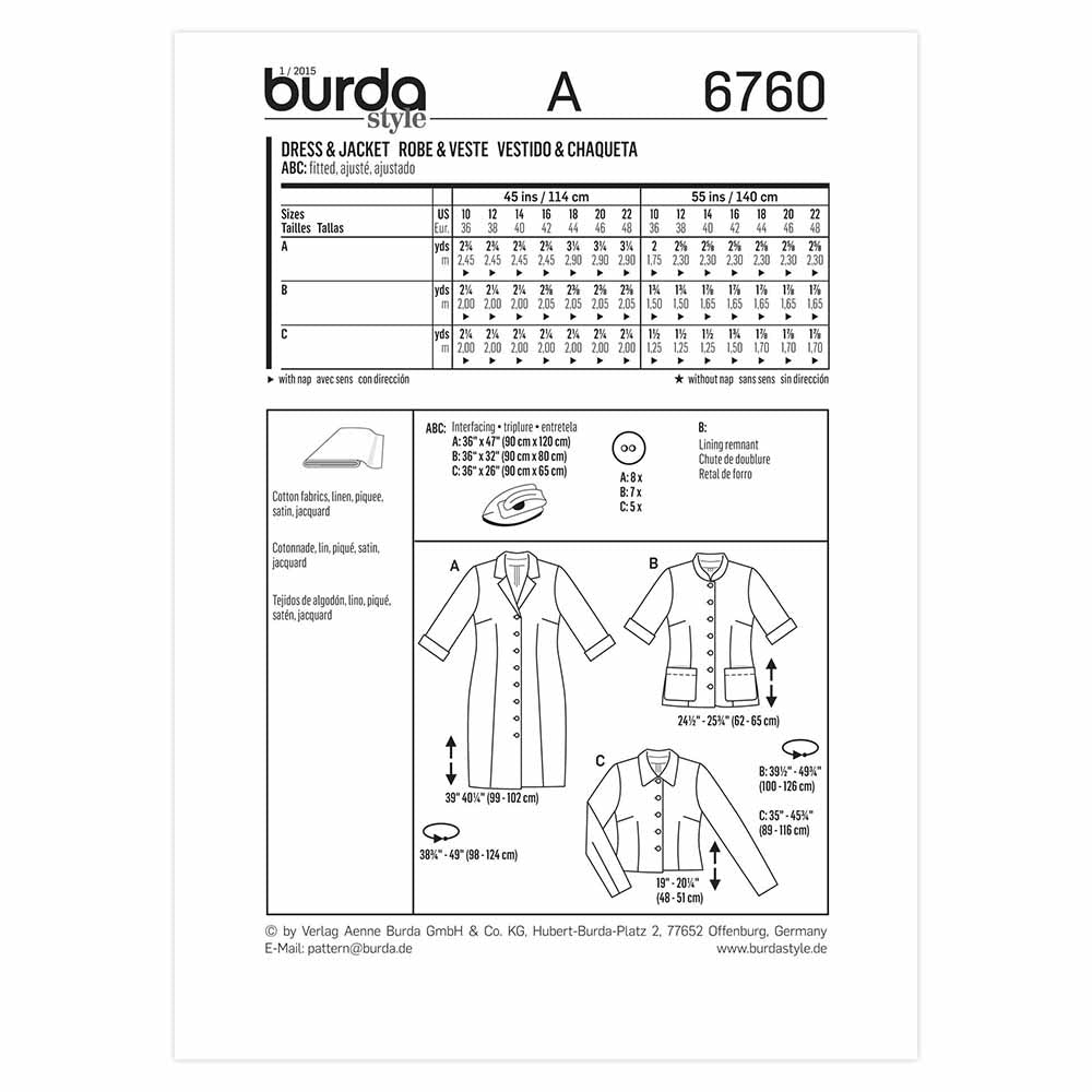 BURDA Sewing Pattern 6760 Dress And Jacket