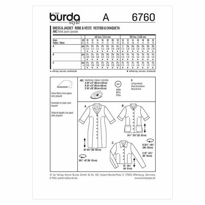 BURDA Sewing Pattern 6760 Dress And Jacket