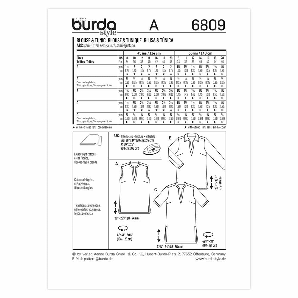 BURDA Sewing Pattern 6809 Top