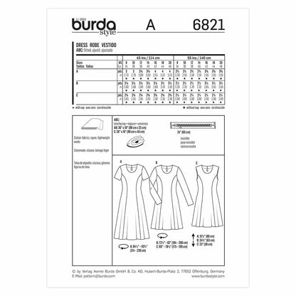 BURDA Sewing Pattern 6821 Dress