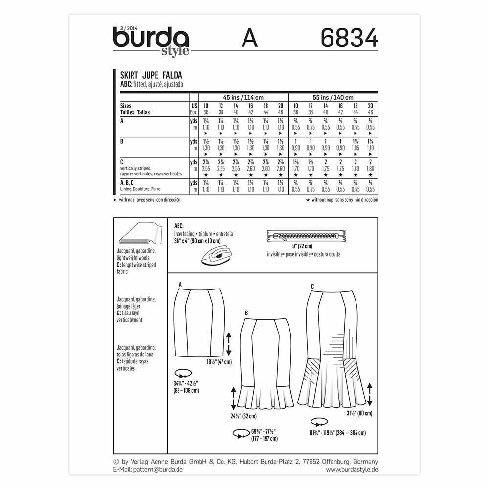 BURDA Sewing Pattern 6834 Skirt