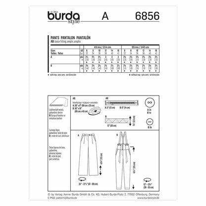 BURDA Sewing Pattern 6856 Youth Pants