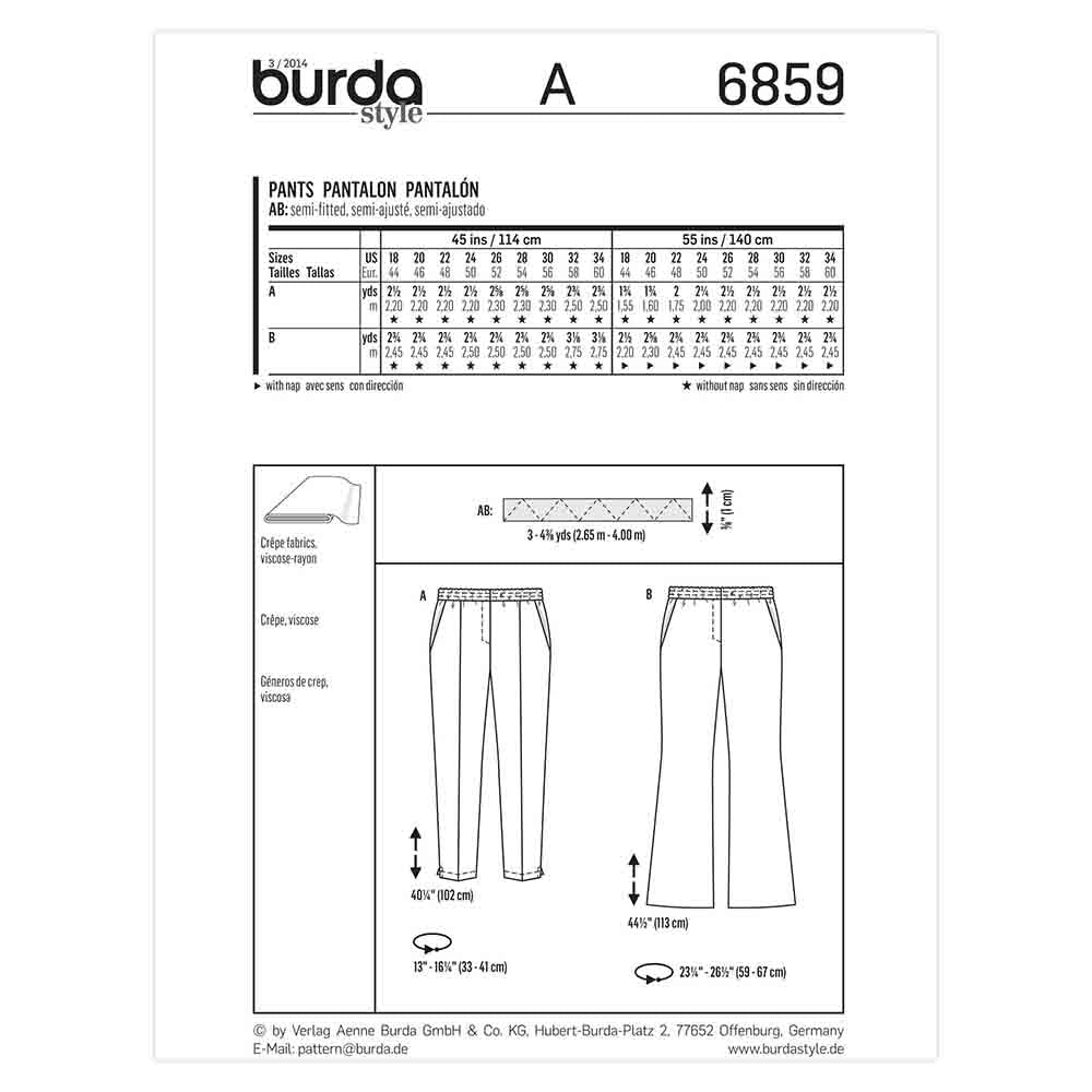 BURDA Sewing Pattern 6859 Plus Pull-On Pants