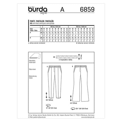 BURDA Sewing Pattern 6859 Plus Pull-On Pants
