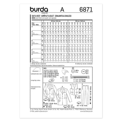BURDA Sewing Pattern 6871 Men's Suit And Vest