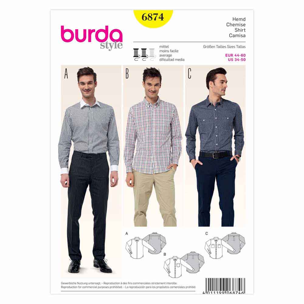 BURDA Sewing Pattern 6874 Men's Shirts