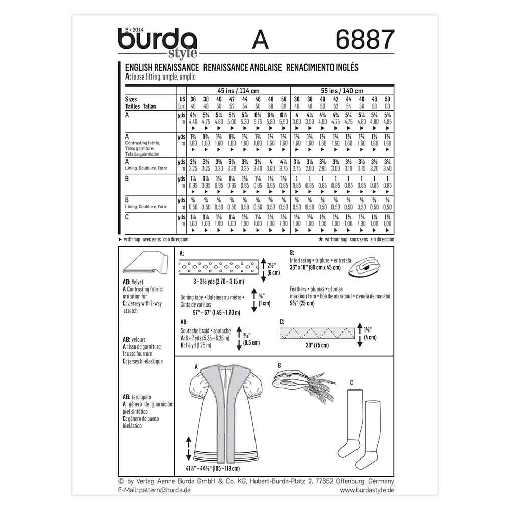 BURDA Sewing Pattern 6887 Renaissance Costume