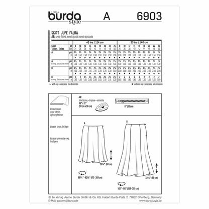 BURDA Sewing Pattern 6903 Women's Skirts Sizes 8–24