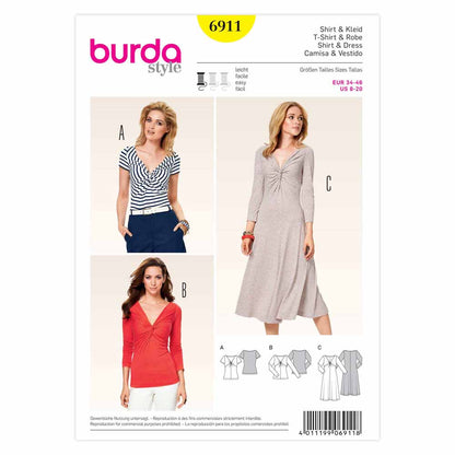 BURDA Sewing Pattern 6911 Women's Tops & Dress Sizes 8–20