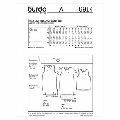 BURDA Sewing Pattern 6914 Women's Top & Dresses Sizes 8–20