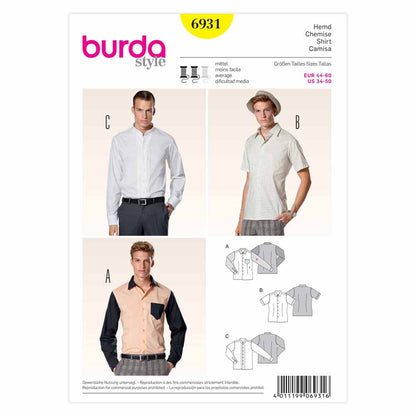 BURDA Sewing Pattern 6931 Men's Shirts Sizes 34–50