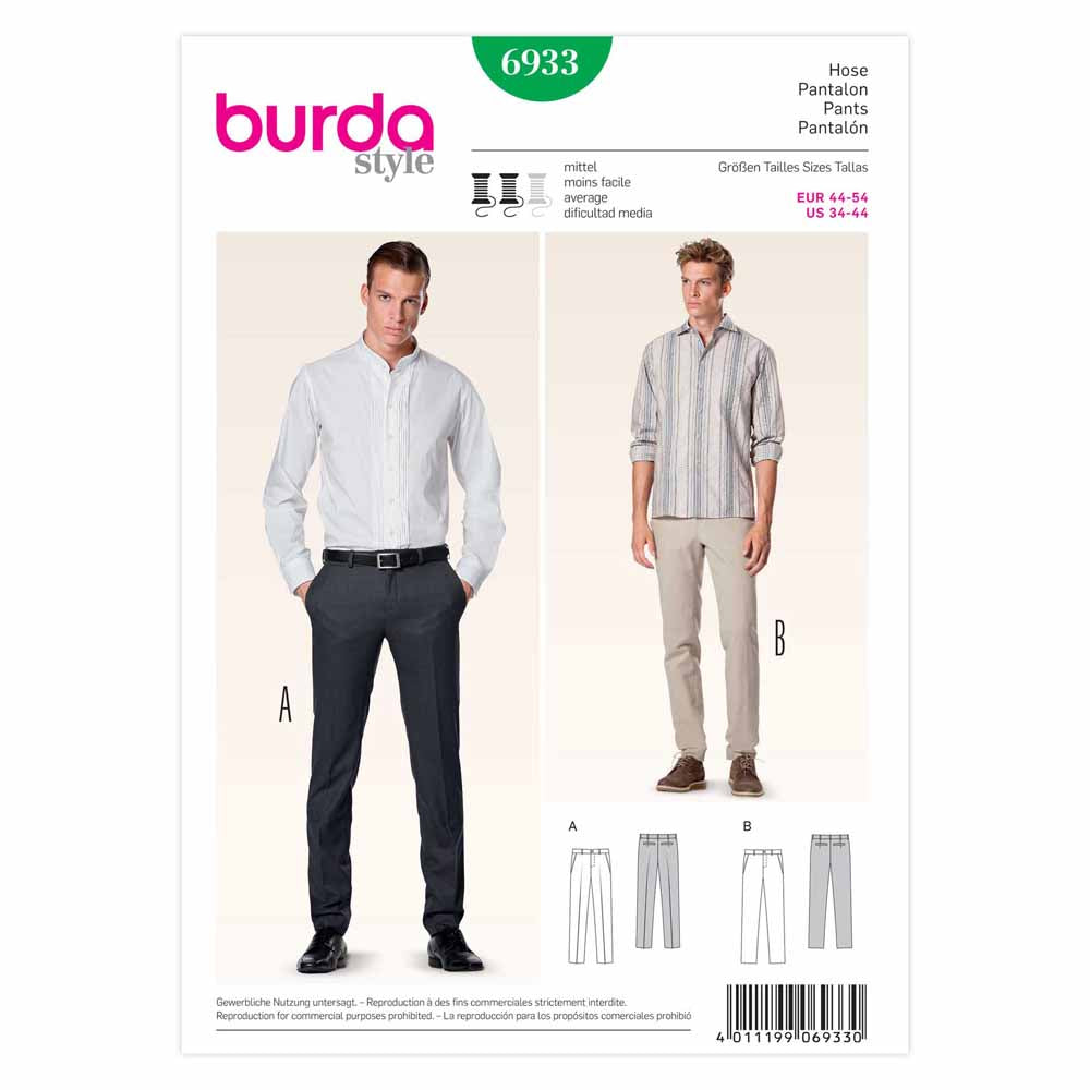 BURDA Sewing Pattern 6933 Men's Trousers Sizes 34–44