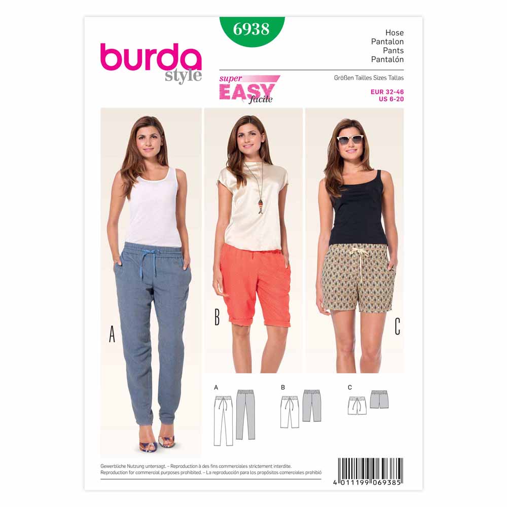 BURDA Sewing Pattern 6938 Women's Trousers & Shorts Sizes 6–20