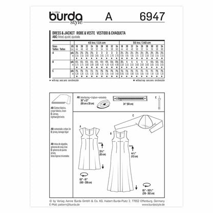 BURDA Sewing Pattern 6947 Plus Size Dresses & Shrug Sizes 18–34