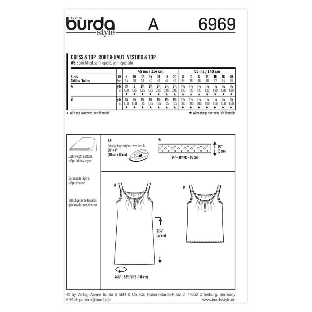 BURDA Sewing Pattern 6969 Women's Dress & Top Sizes 8–20