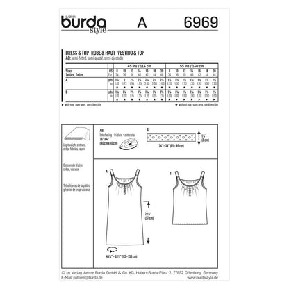 BURDA Sewing Pattern 6969 Women's Dress & Top Sizes 8–20