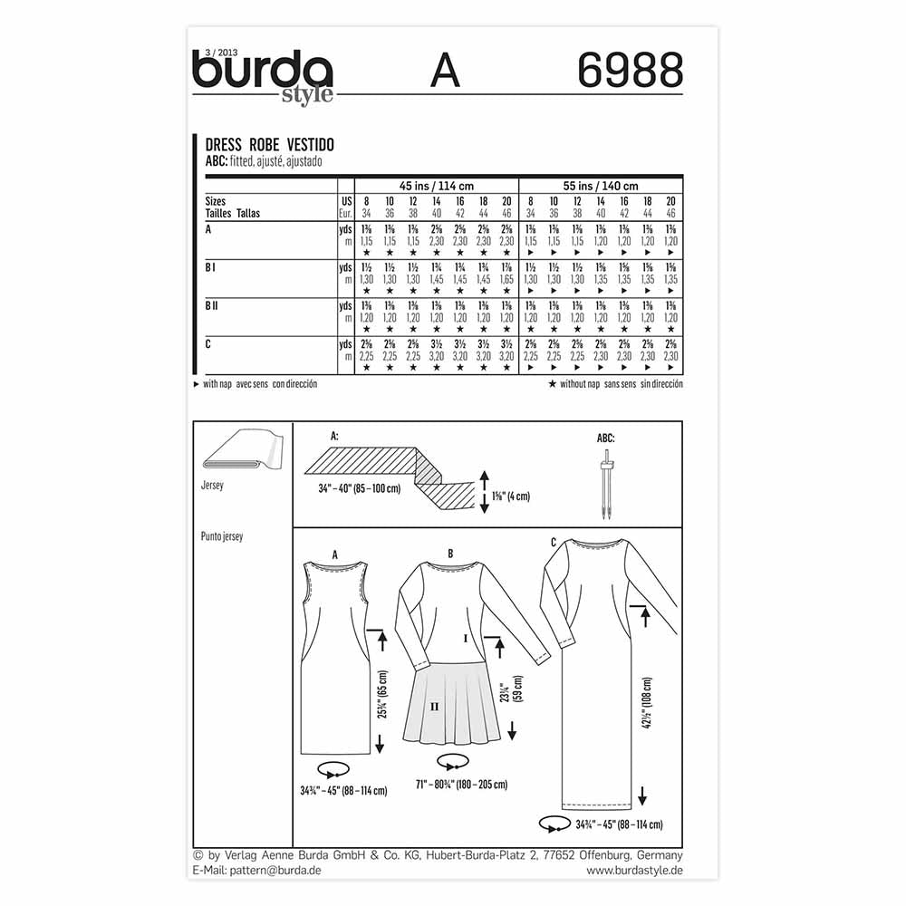 BURDA Sewing Pattern 6988 Women's Jersey Dress Sizes 8–20