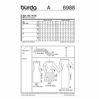BURDA Sewing Pattern 6988 Women's Jersey Dress Sizes 8–20