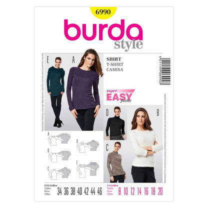 BURDA Sewing Pattern 6990 Women's Raglan Tops Sizes 8–20