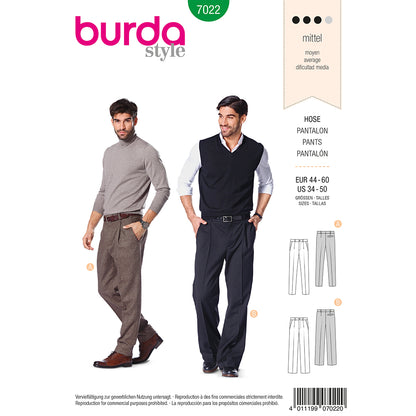 BURDA Sewing Pattern 7022 Men's Trousers Sizes 34–50
