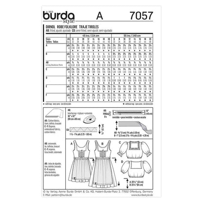BURDA Sewing Pattern 7057 Women's Folklore Costume (Dirndl) Sizes 6–20