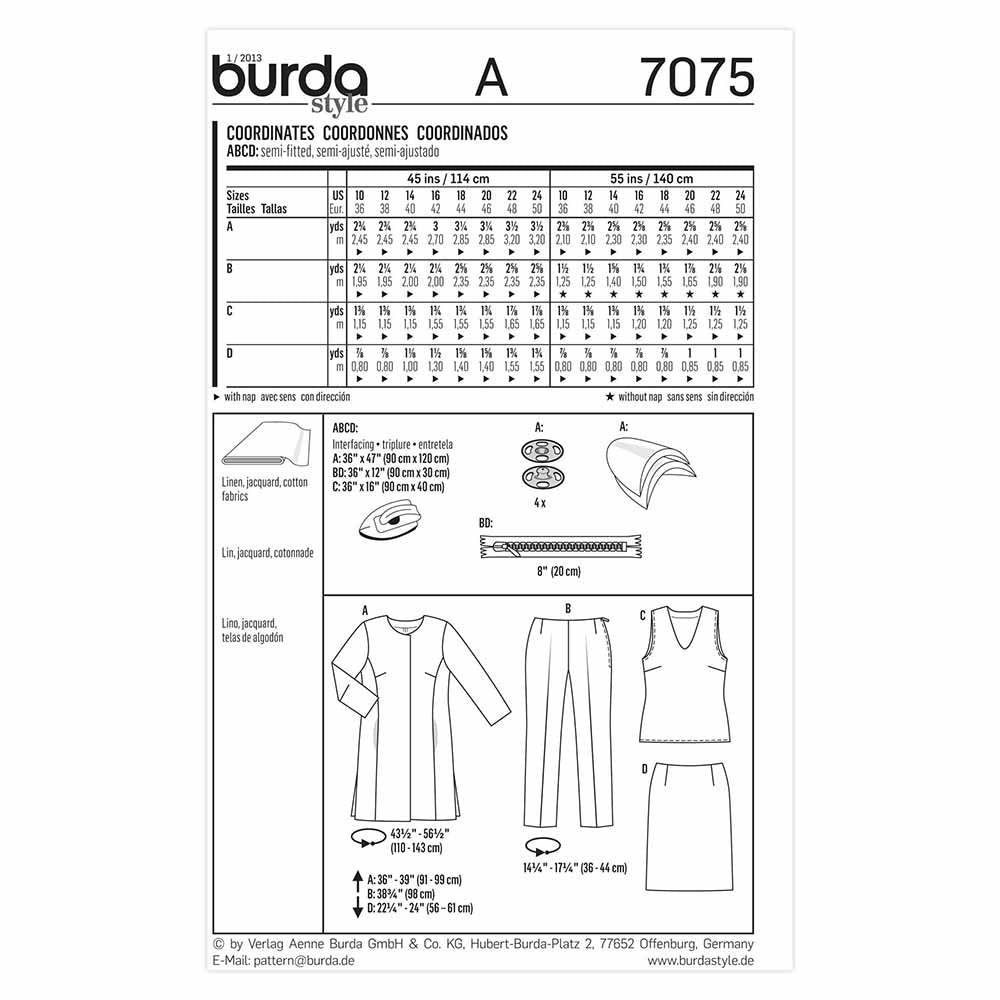 BURDA Sewing Pattern Pattern 7075 Ladies Coordinates