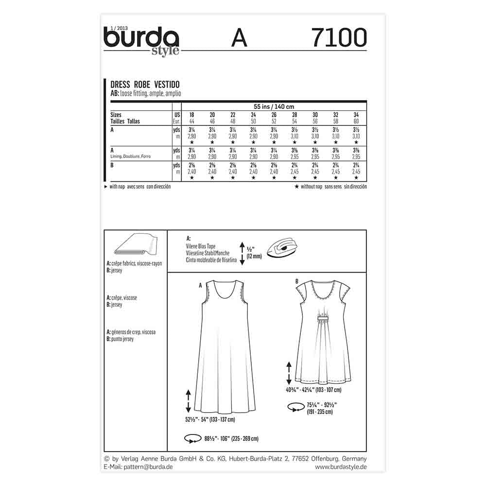 BURDA Sewing Pattern Pattern 7100 Ladies Dress-plus