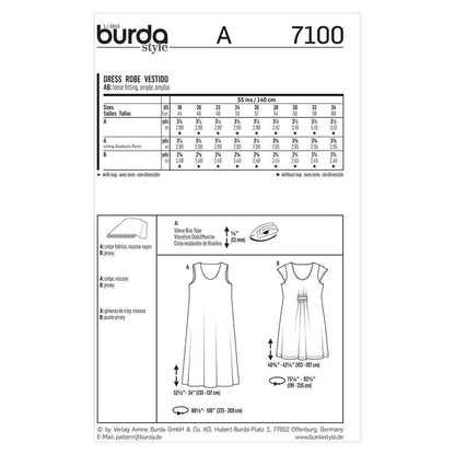 BURDA Sewing Pattern Pattern 7100 Ladies Dress-plus