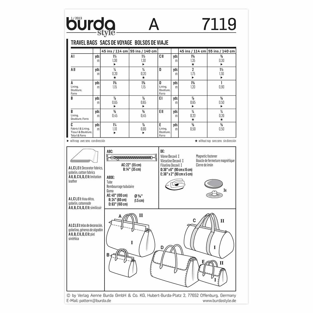 BURDA Sewing Pattern Pattern 7119 Accessory Bags