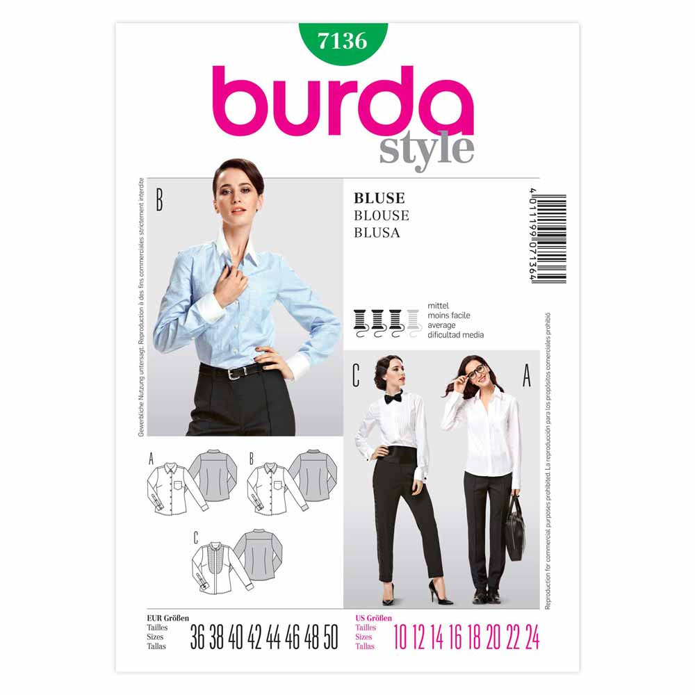BURDA Sewing Pattern Pattern 7136 Ladies Blouse