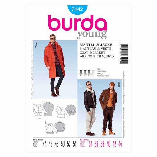BURDA Sewing Pattern Pattern 7142 Mens Coat/dress