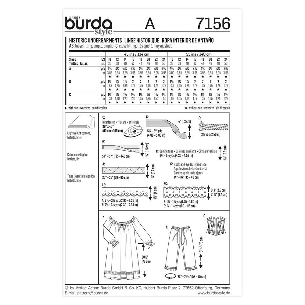 BURDA Sewing Pattern Pattern 7156 Costume Ladies-historical