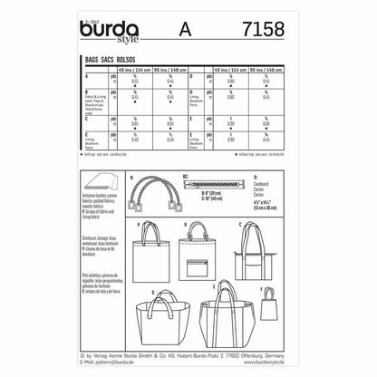 BURDA Sewing Pattern Pattern 7158 Accessory Bags