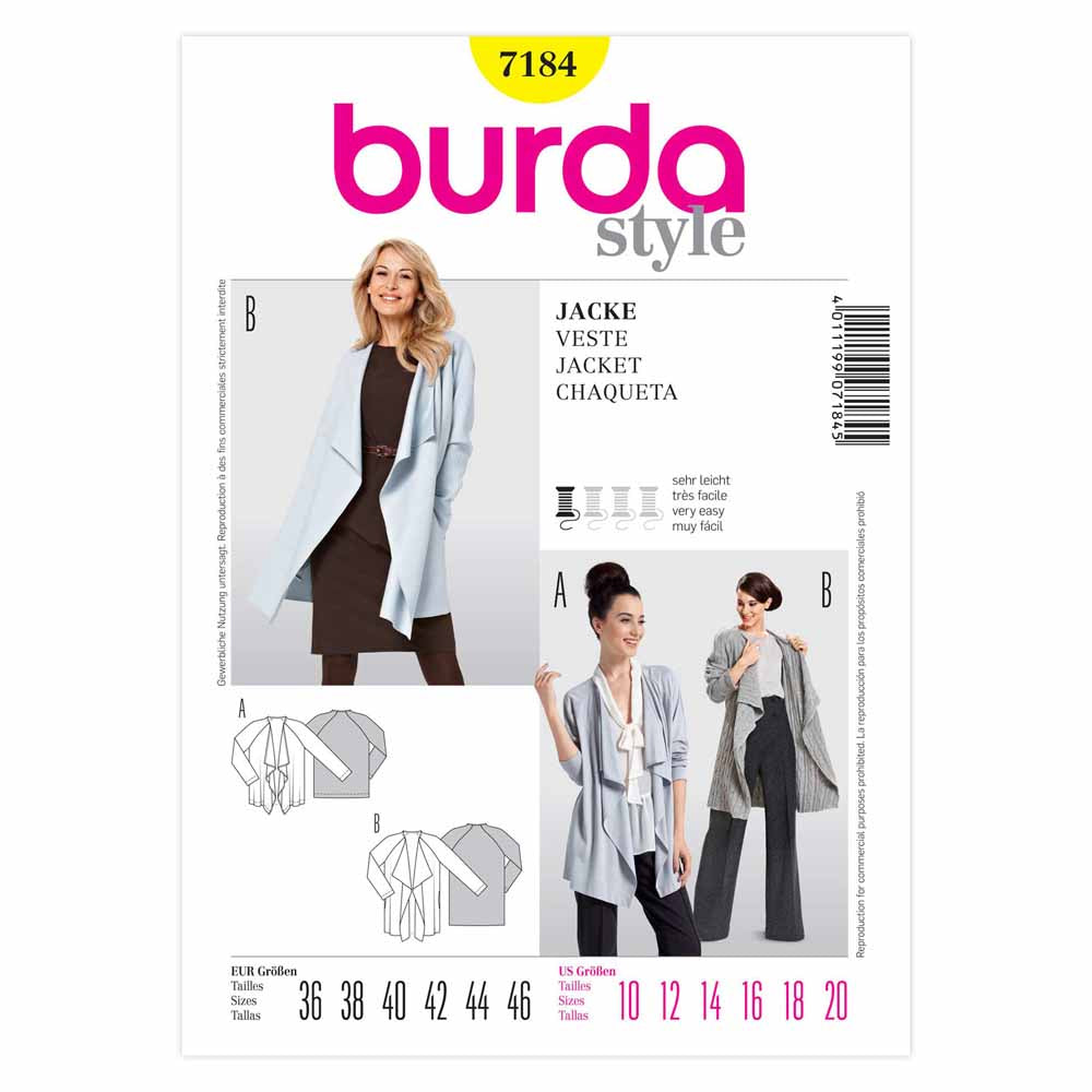 BURDA Sewing Pattern Pattern 7184 Ladies Jacket