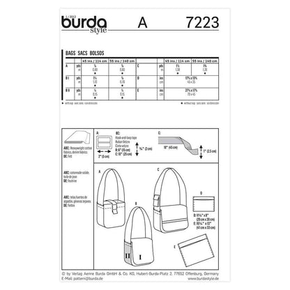 BURDA Sewing Pattern Pattern 7223 Accessory Bags