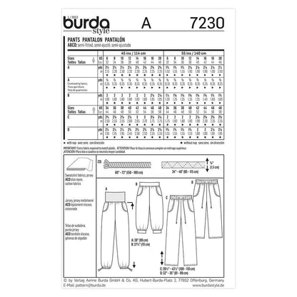 BURDA Sewing Pattern Pattern 7230 Unisex Pants