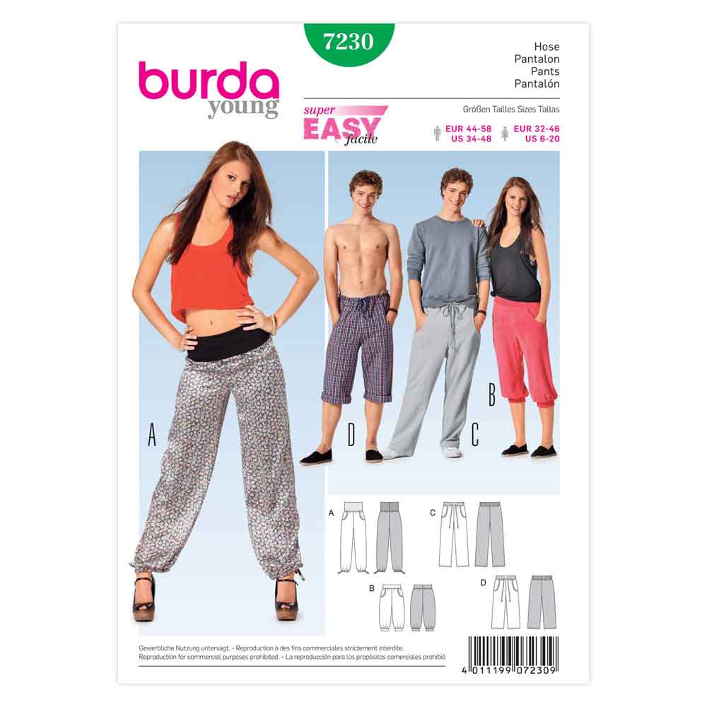 BURDA Sewing Pattern Pattern 7230 Unisex Pants