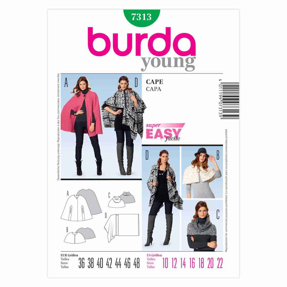 BURDA Sewing Pattern Pattern 7313 Ladies Cape