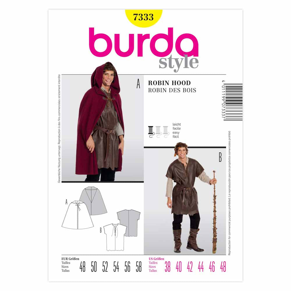 BURDA Sewing Pattern Pattern 7333 Costume Mns Robin Hood