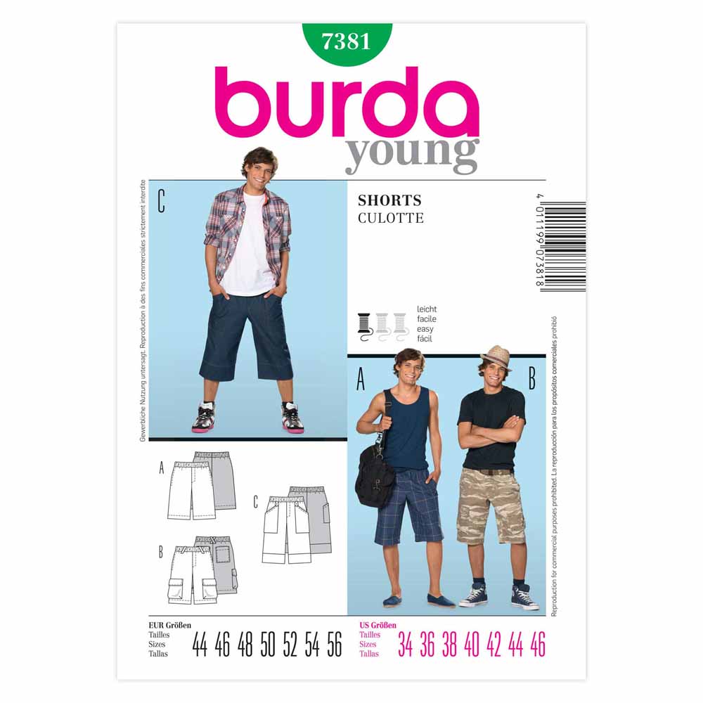 BURDA Sewing Pattern Pattern 7381 Mens Shorts