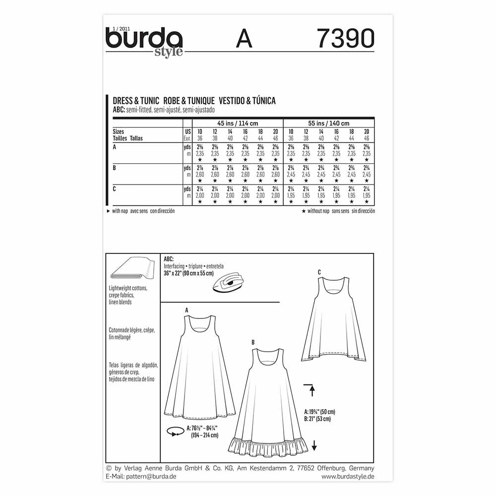 BURDA Sewing Pattern Pattern 7390 Ladies Dress/top