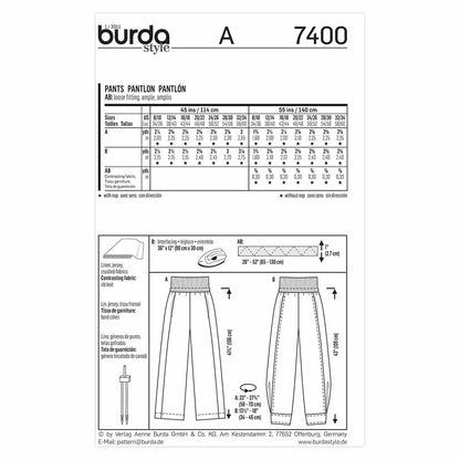 BURDA Sewing Pattern Pattern 7400 Ladies Pants