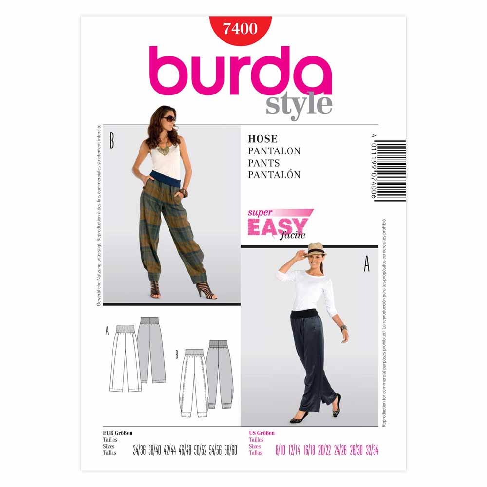 BURDA Sewing Pattern Pattern 7400 Ladies Pants