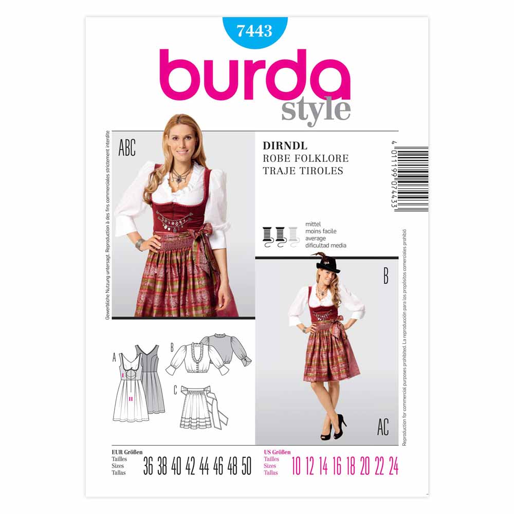 BURDA - 7443 Costume Ladies Folklore