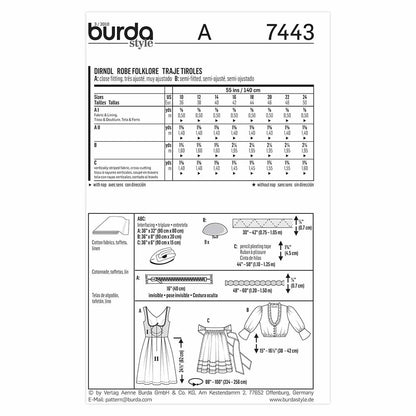 BURDA Sewing Pattern Pattern 7443 Costume Ladies Folklore