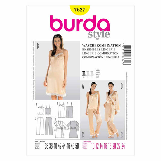 BURDA Lingerie Coordinates Sewing Pattern 7627, Sizes 10–24