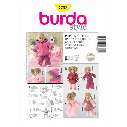 BURDA Doll Clothes Sewing Pattern 7753, 12–14 & 16–18 In Dolls