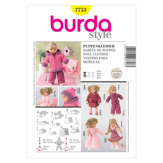 BURDA Doll Clothes Sewing Pattern 7753, 12–14 & 16–18 In Dolls